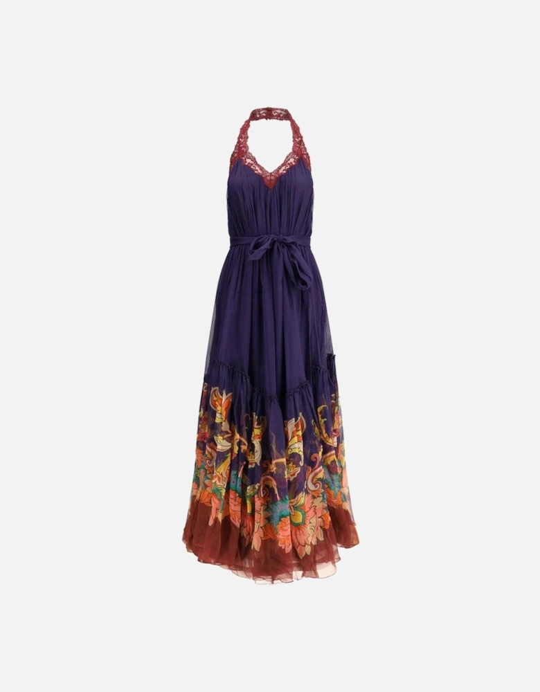 Boho-Style Floral Silk Crepon Long Dress Women - Multicolor Dresses