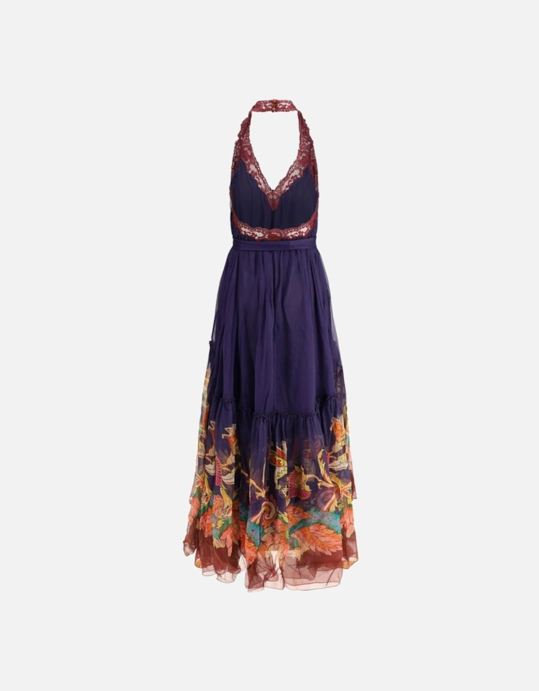 Boho-Style Floral Silk Crepon Long Dress Women - Multicolor Dresses