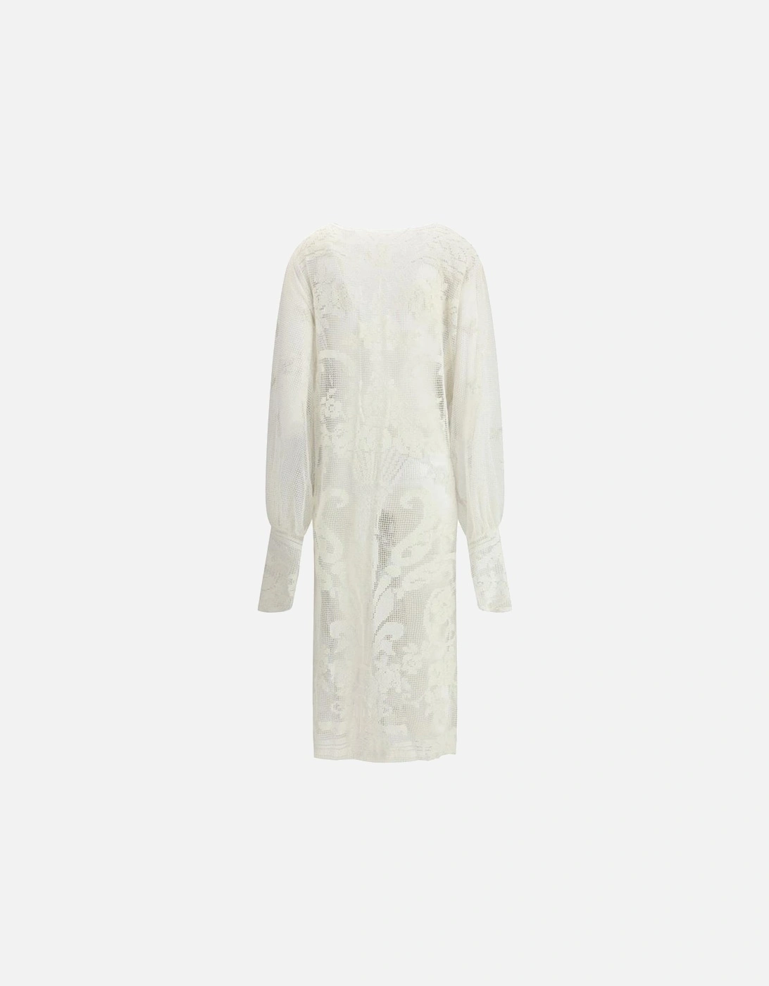 Crocheted Long Jacket with Knotted Velvet Ribbon Women - White Jackets
