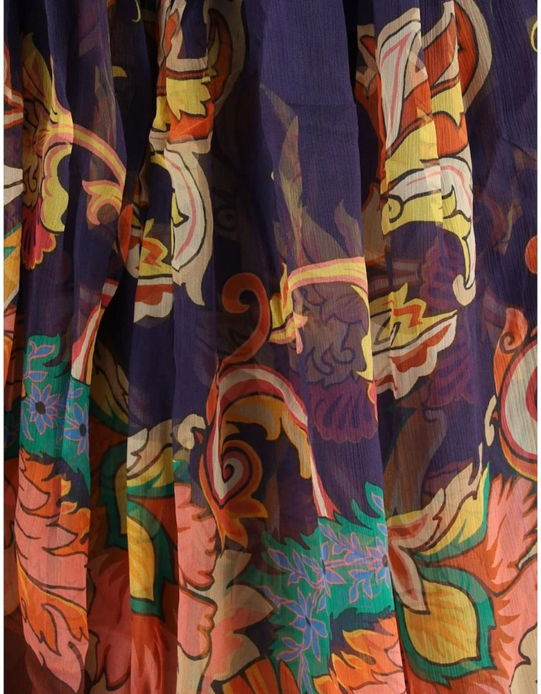 Boho-Style Floral Silk Crepon Long Dress Women - Multicolor Dresses