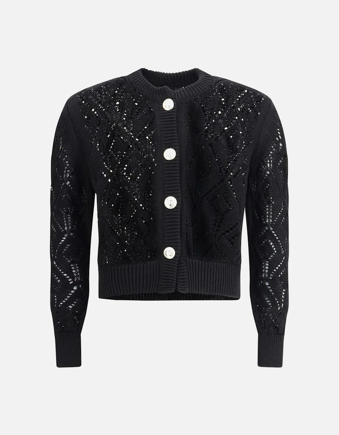 Linen Knit Cardigan with Embossed Button Closure Women - Black, 4 of 3