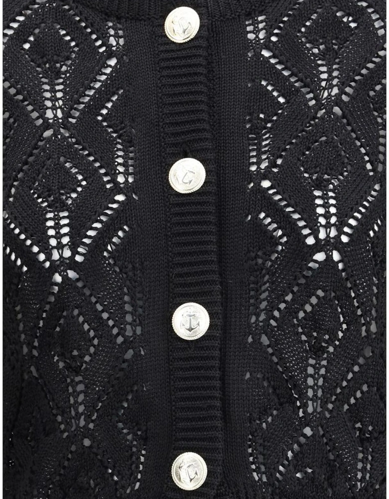 Linen Knit Cardigan with Embossed Button Closure Women - Black