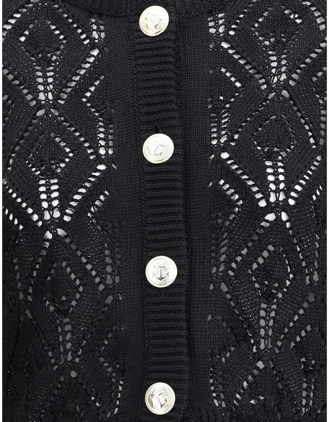 Linen Knit Cardigan with Embossed Button Closure Women - Black
