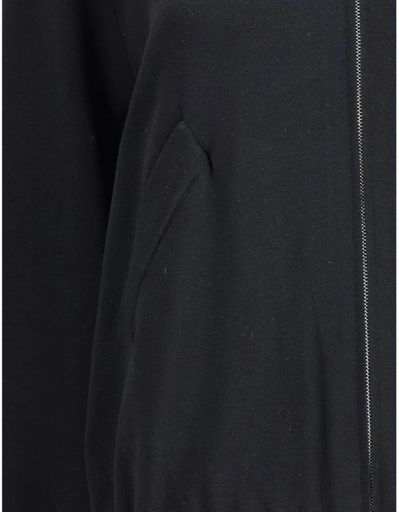 Ribbed Collar Bomber Jacket with Front Zipper Closure Women - Black