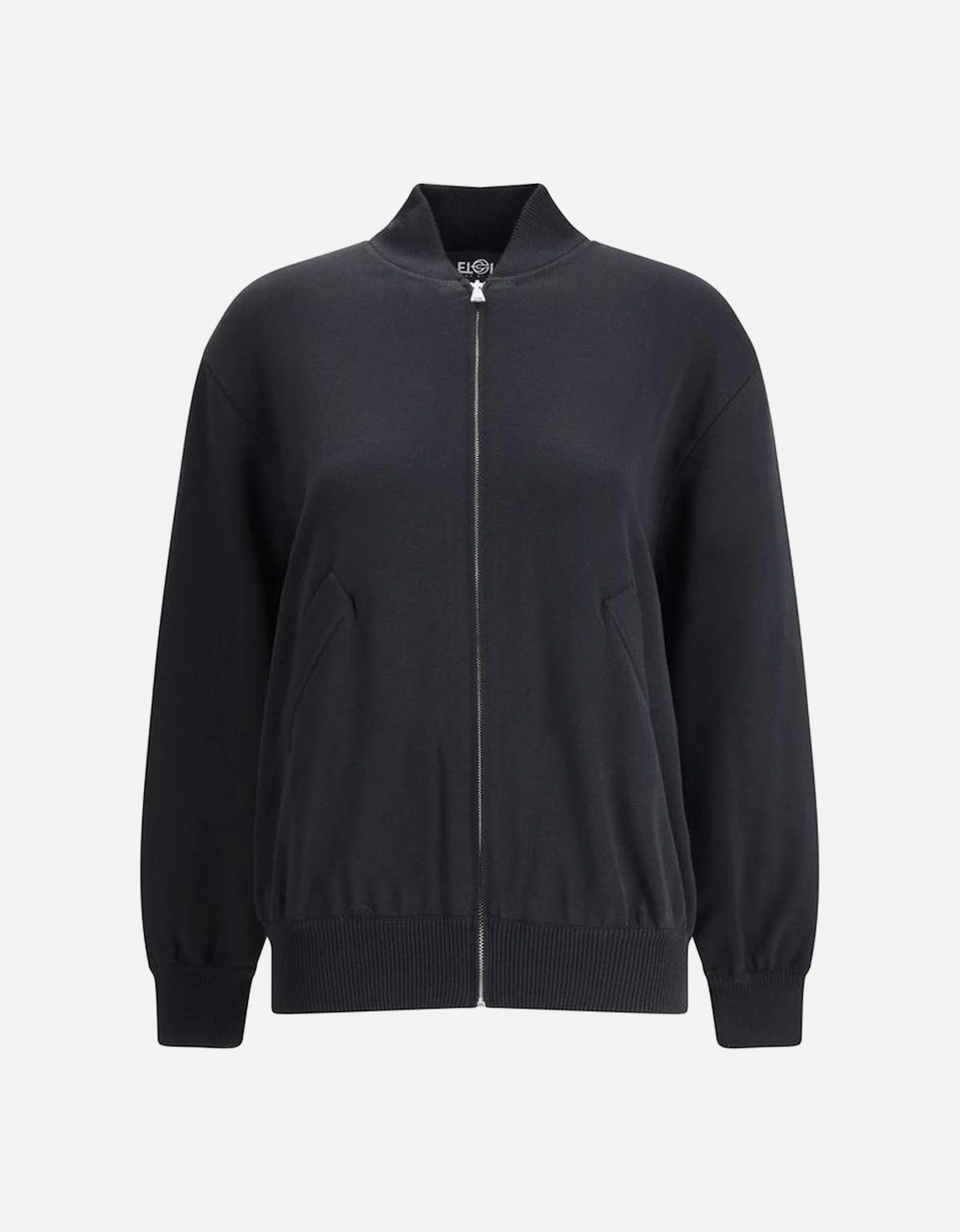Ribbed Collar Bomber Jacket with Front Zipper Closure Women - Black, 4 of 3