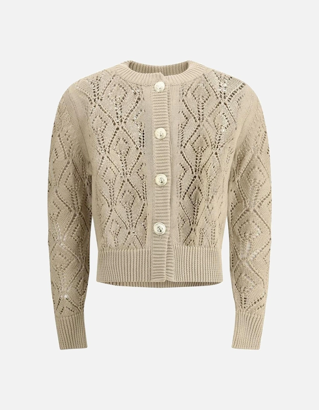 Linen Embossed Button Cardigan Women - Beige Sweaters, 4 of 3