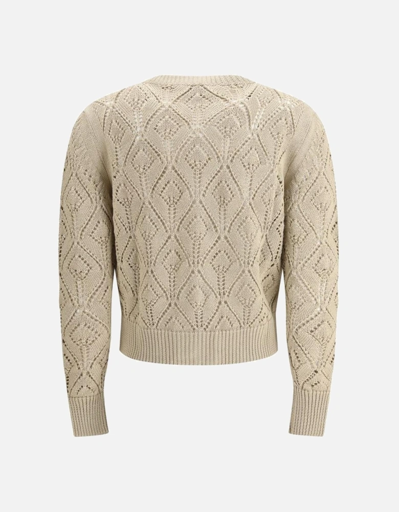 Linen Embossed Button Cardigan Women - Beige Sweaters
