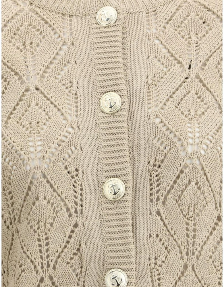 Linen Embossed Button Cardigan Women - Beige Sweaters