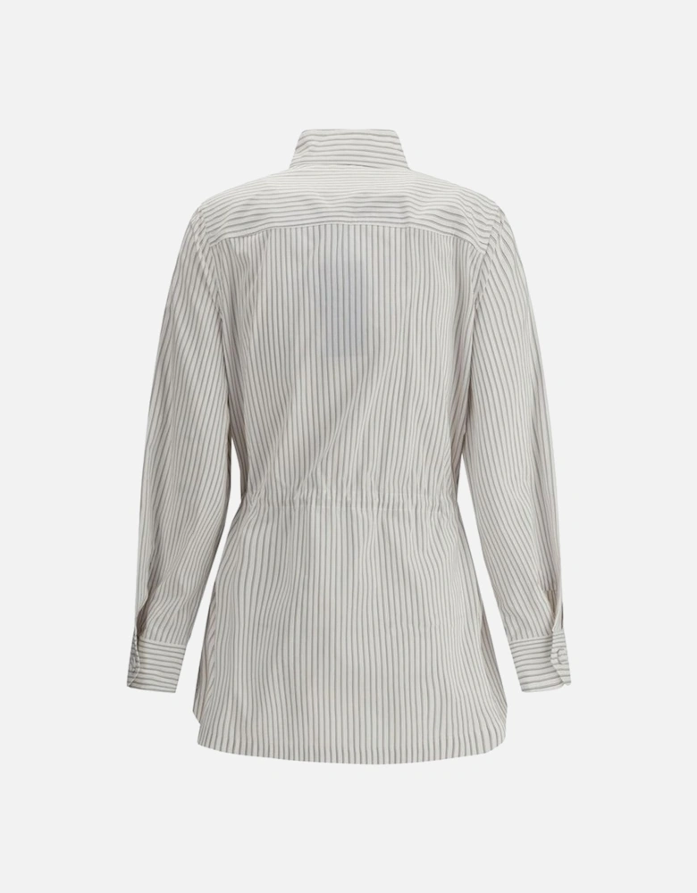 Striped Shirt Jacket with High Mandarin Collar Women - White Jackets
