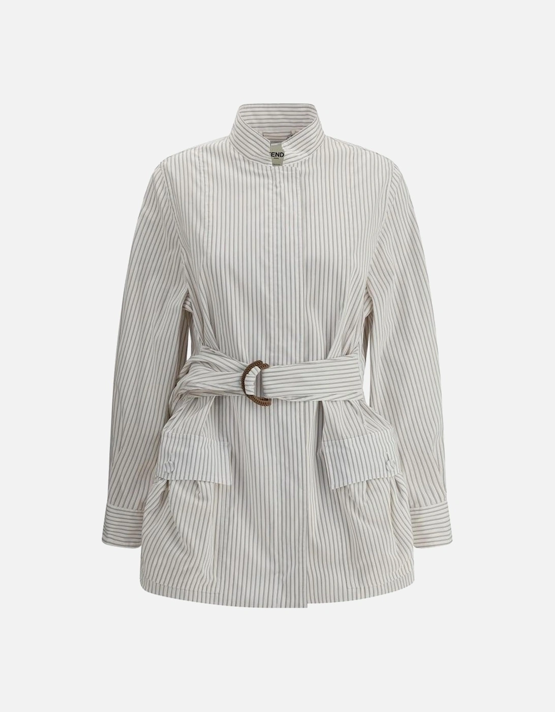 Striped Shirt Jacket with High Mandarin Collar Women - White Jackets, 4 of 3
