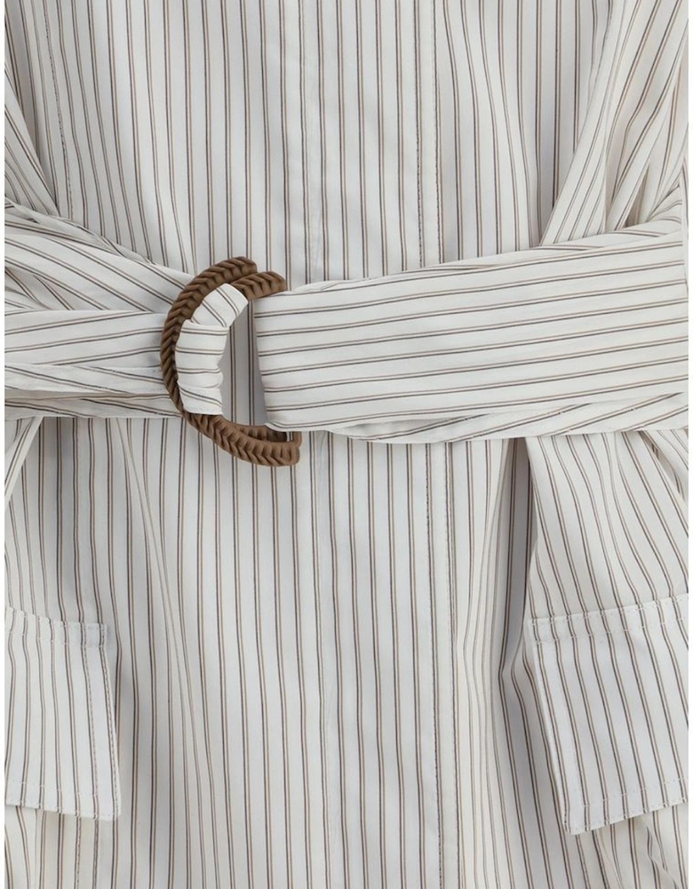 Striped Shirt Jacket with High Mandarin Collar Women - White Jackets