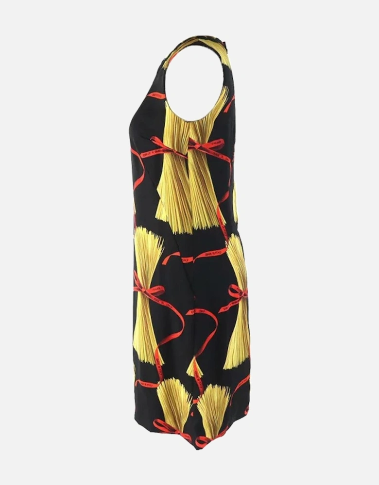 Silk Blend Sleeveless Dress with Spaghetti Print Women - Black Dresses