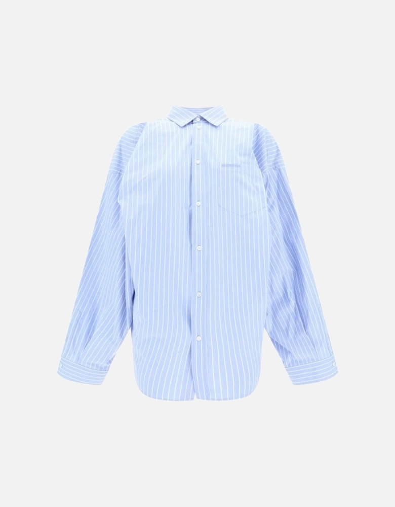 Cotton Asymmetric Striped Oversized Shirt Women - Light Blue
