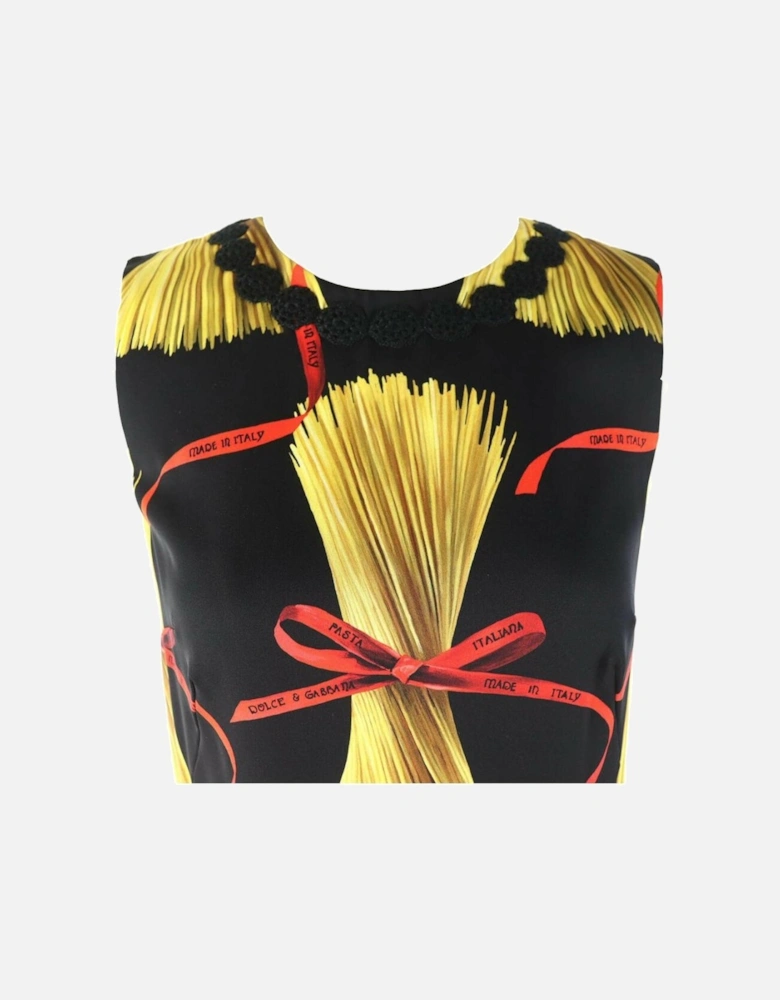 Silk Blend Sleeveless Dress with Spaghetti Print Women - Black Dresses