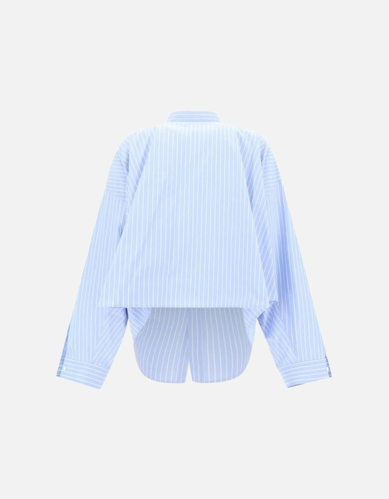 Cotton Asymmetric Striped Oversized Shirt Women - Light Blue