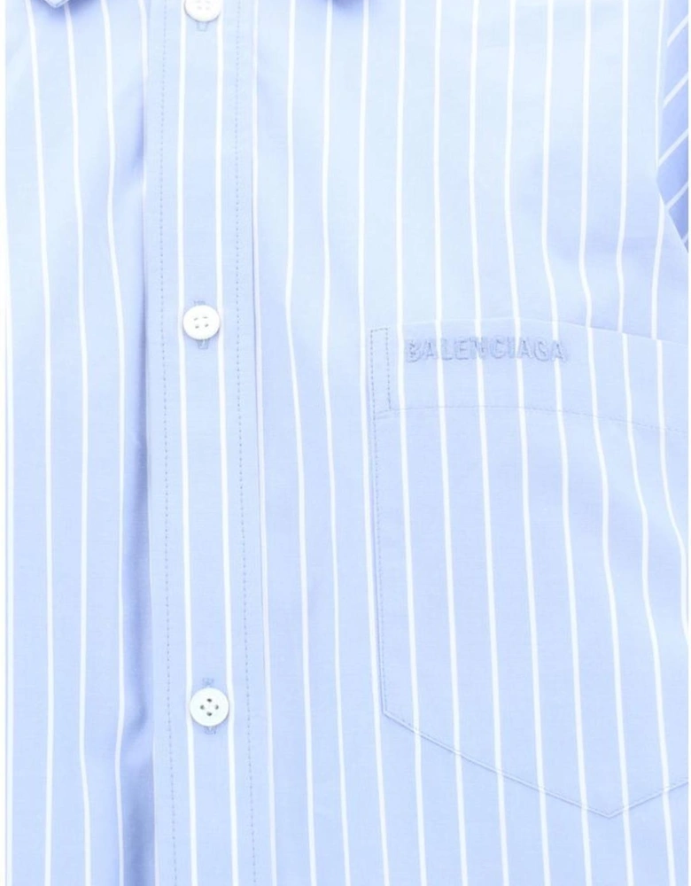 Cotton Asymmetric Striped Oversized Shirt Women - Light Blue