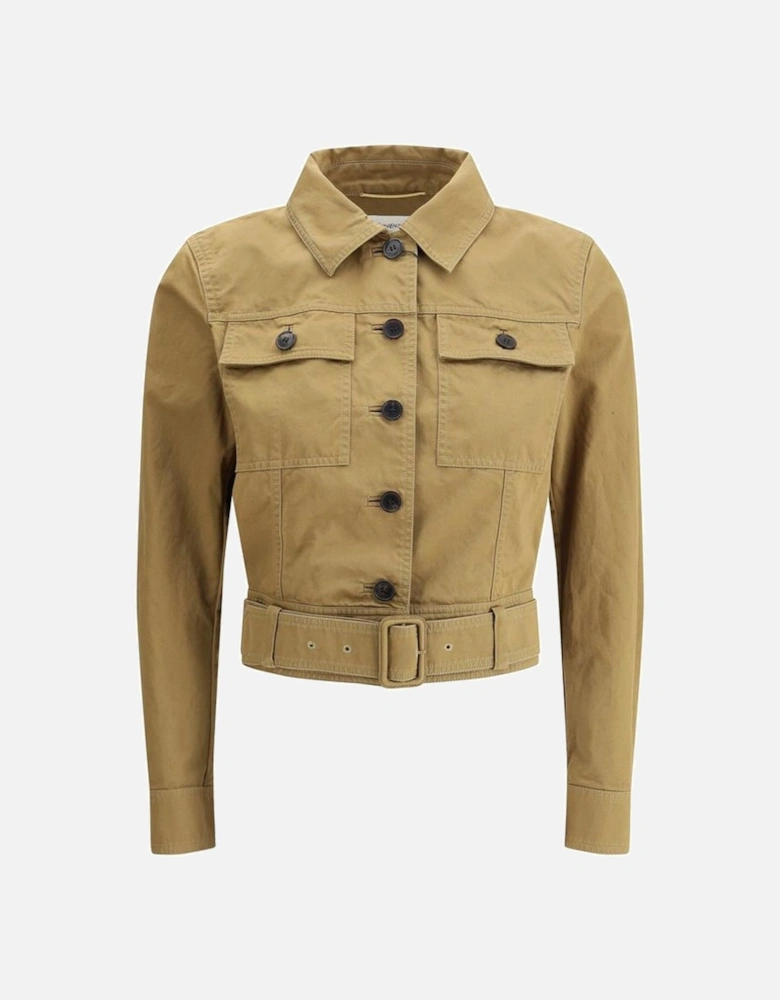 Cropped Belted Cotton Jacket Women - Brown Jackets
