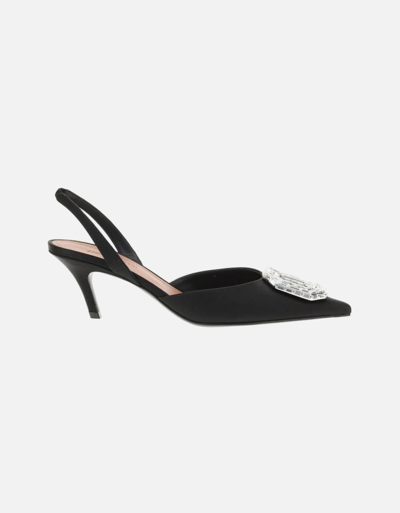 Silk Satin Embellished Camelia Slingback Pumps Women - Black