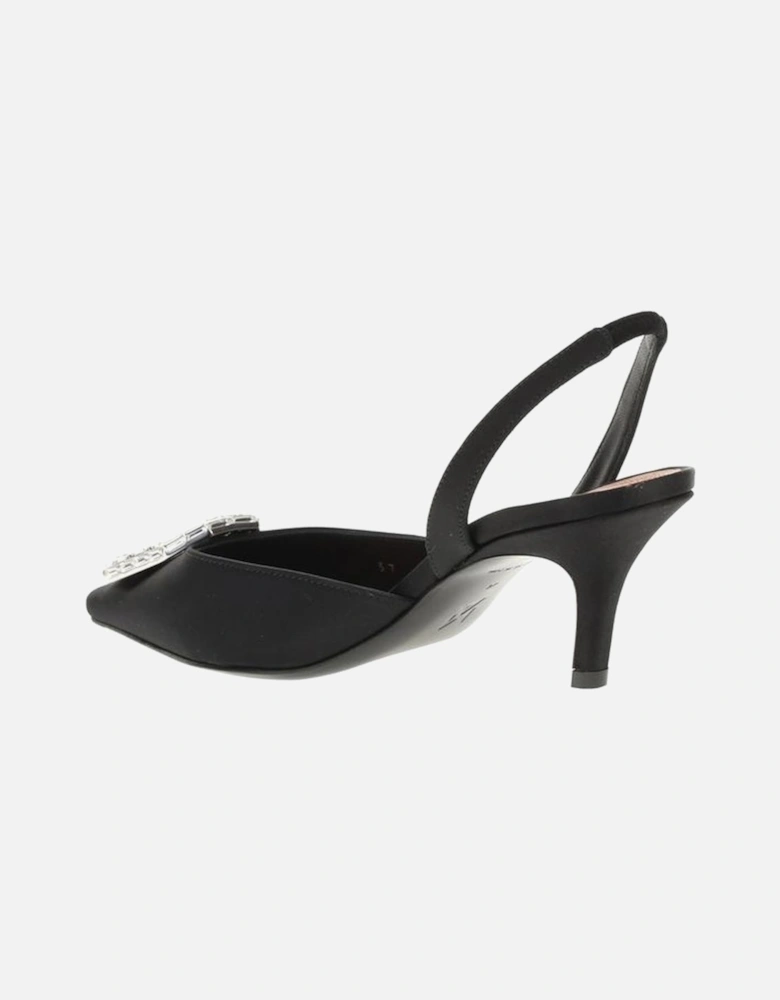 Silk Satin Embellished Camelia Slingback Pumps Women - Black