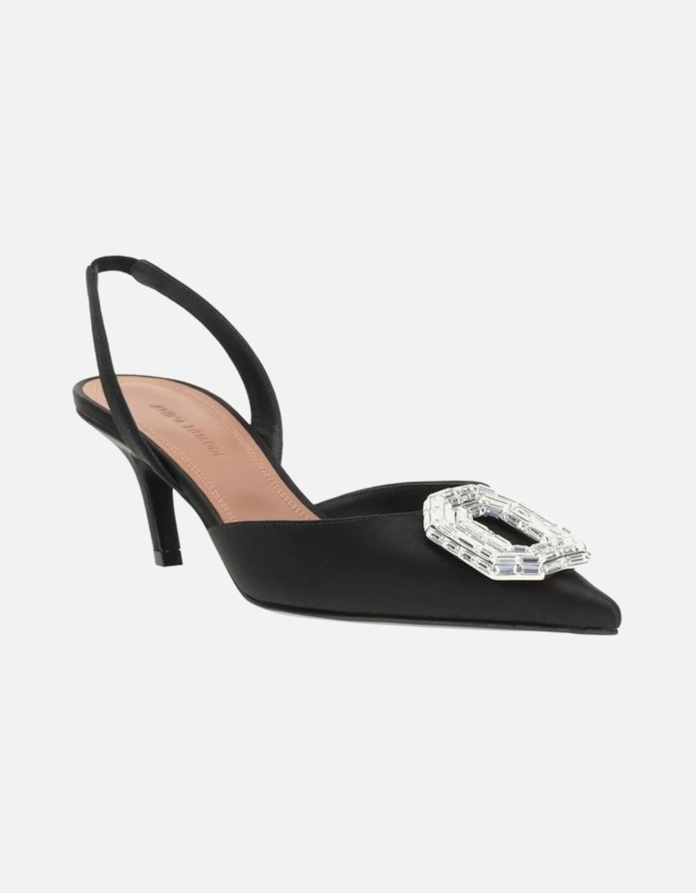 Silk Satin Embellished Camelia Slingback Pumps Women - Black