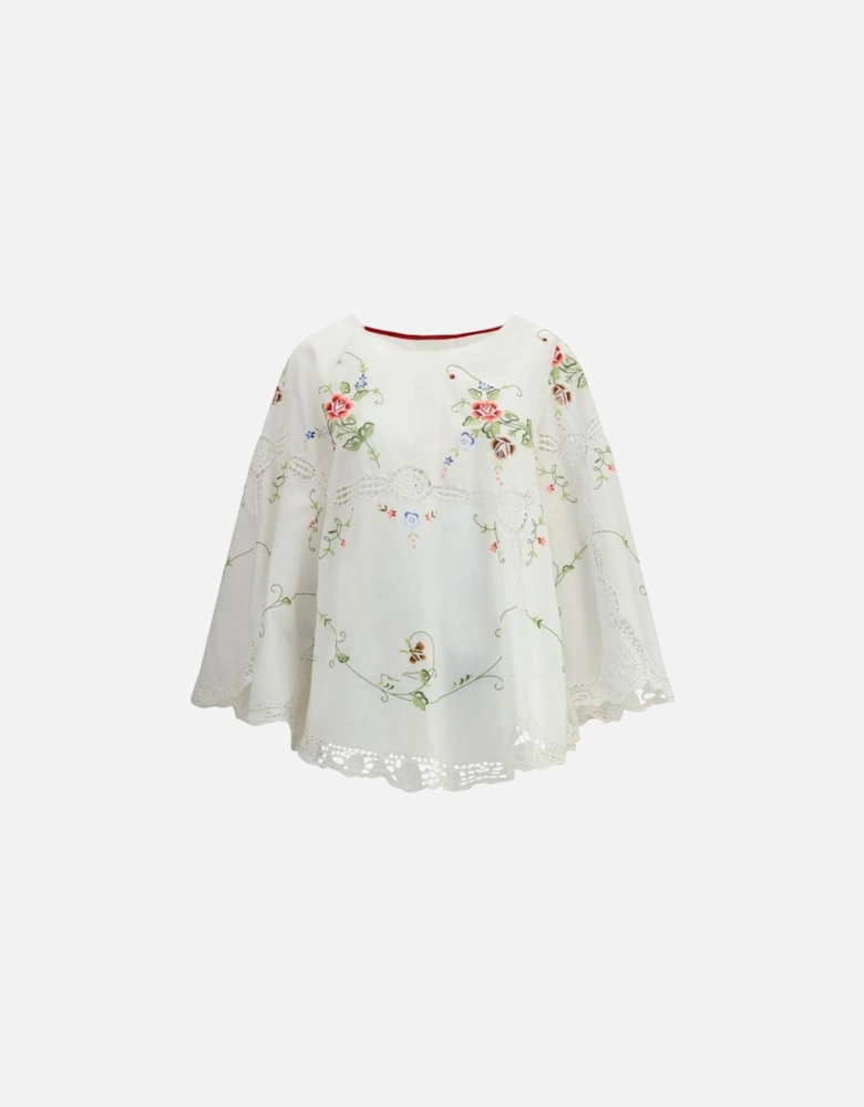 Cotton Blouse with Flared Sleeves and Lace Details Women - White