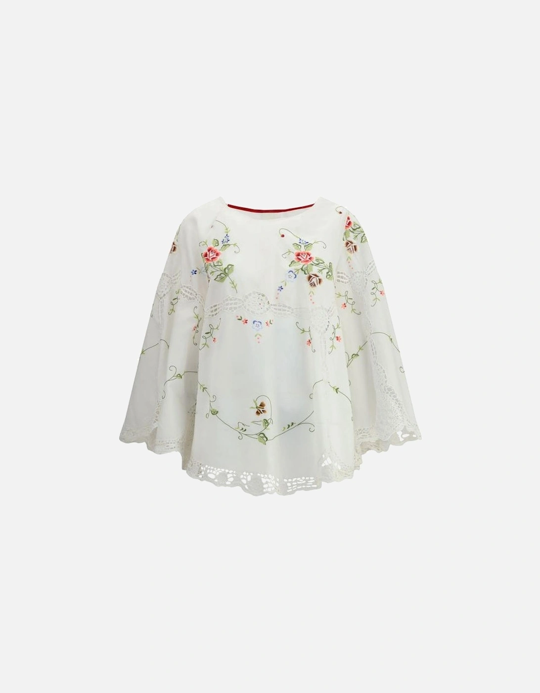 Cotton Blouse with Flared Sleeves and Lace Details Women - White, 4 of 3