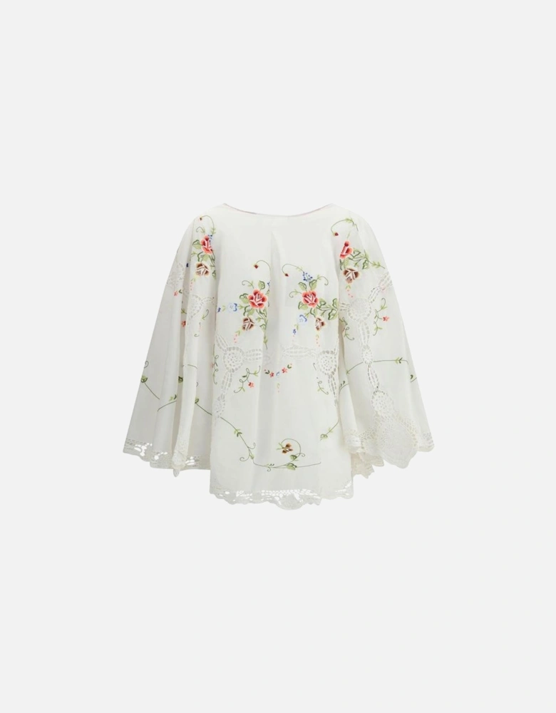 Cotton Blouse with Flared Sleeves and Lace Details Women - White