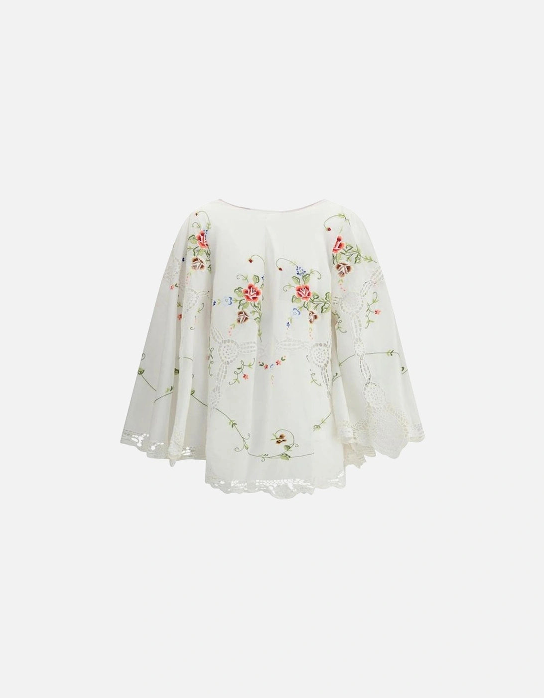 Cotton Blouse with Flared Sleeves and Lace Details Women - White