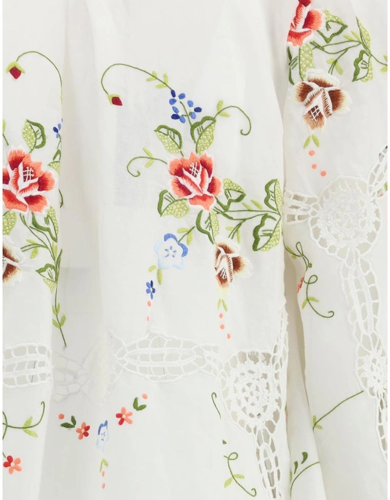 Cotton Blouse with Flared Sleeves and Lace Details Women - White