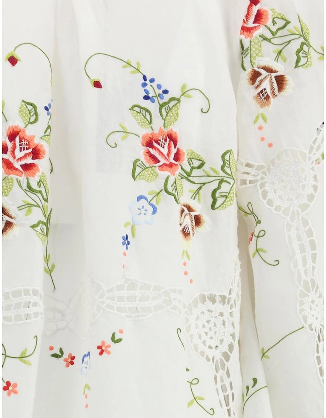 Cotton Blouse with Flared Sleeves and Lace Details Women - White