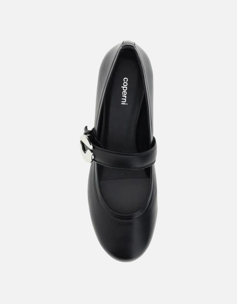 Leather Ballet Flats with Buckle Closure Women - Black