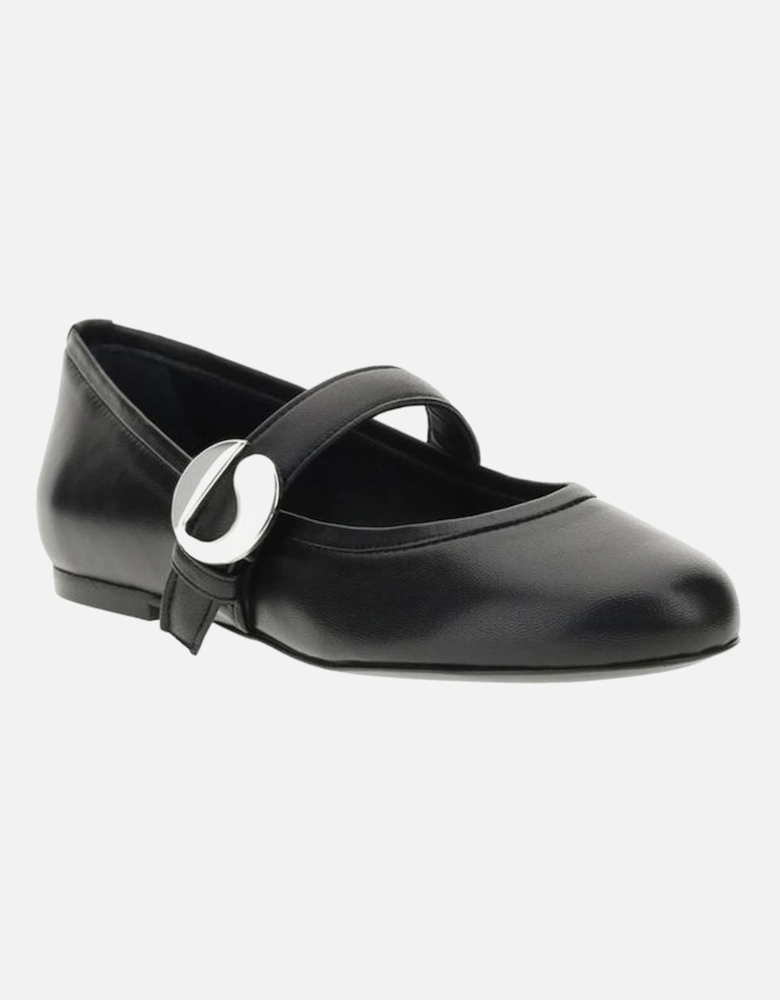 Leather Ballet Flats with Buckle Closure Women - Black