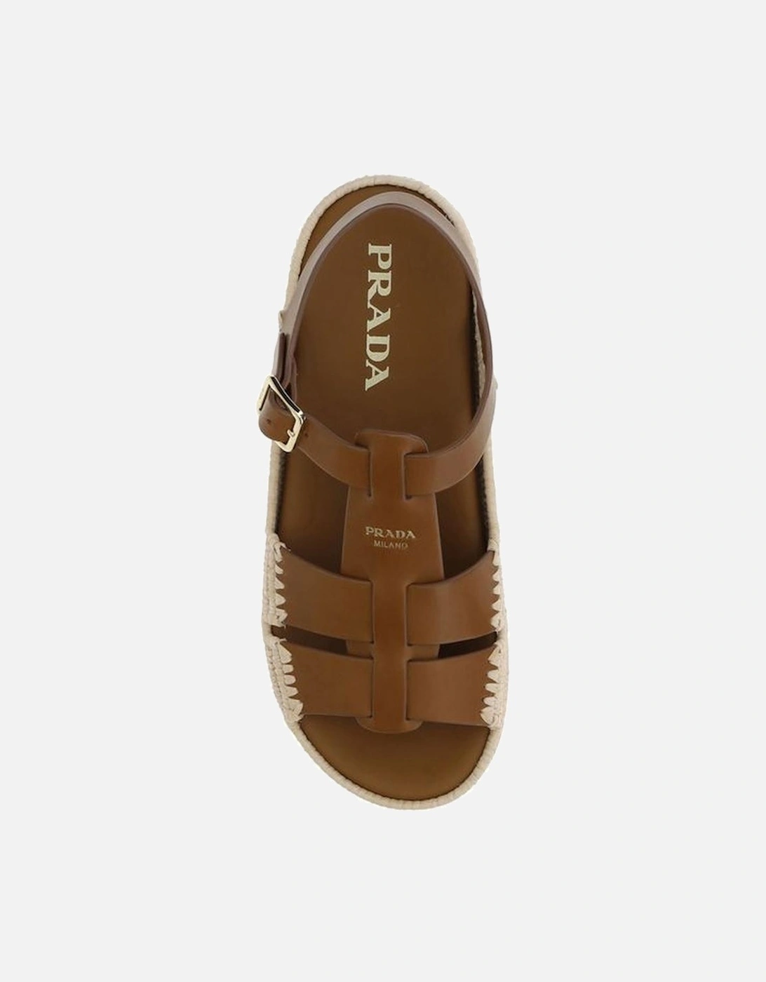 Leather and Raffia Adjustable Strap Sandals Women - Brown