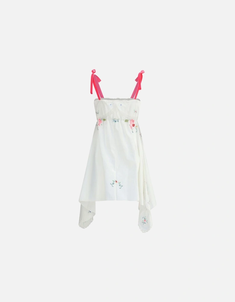 Asymmetrical Velvet Strap Floral Dress Women - White Dresses
