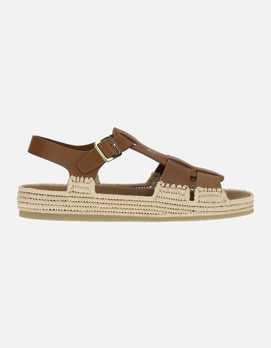 Leather and Raffia Adjustable Strap Sandals Women - Brown, 5 of 4