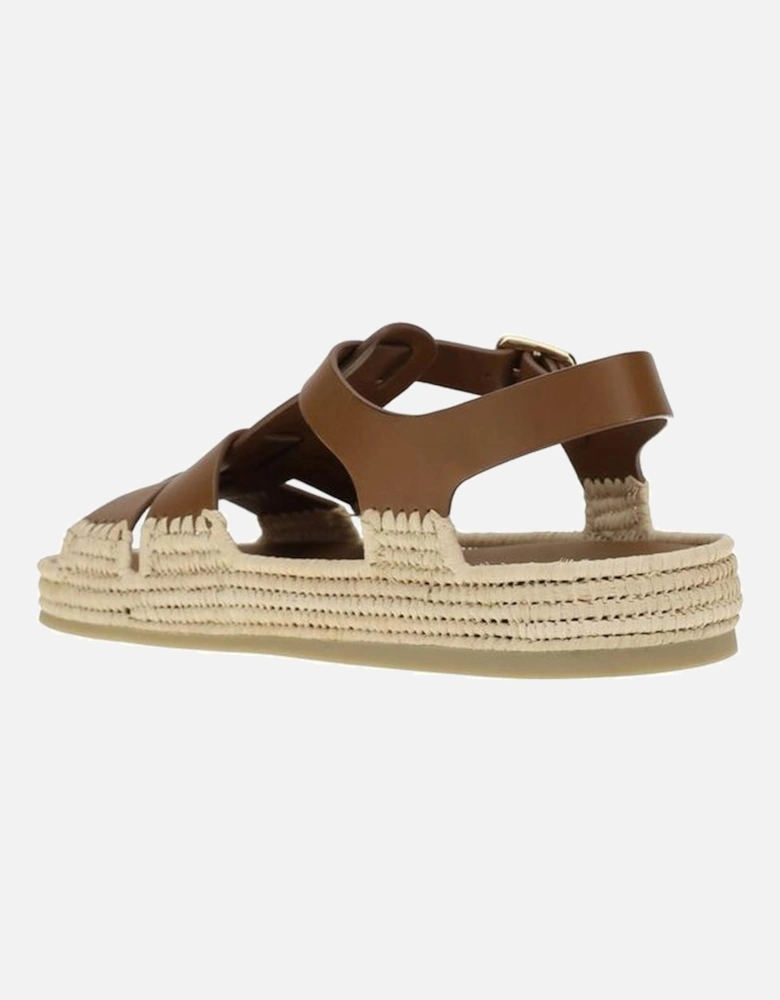 Leather and Raffia Adjustable Strap Sandals Women - Brown