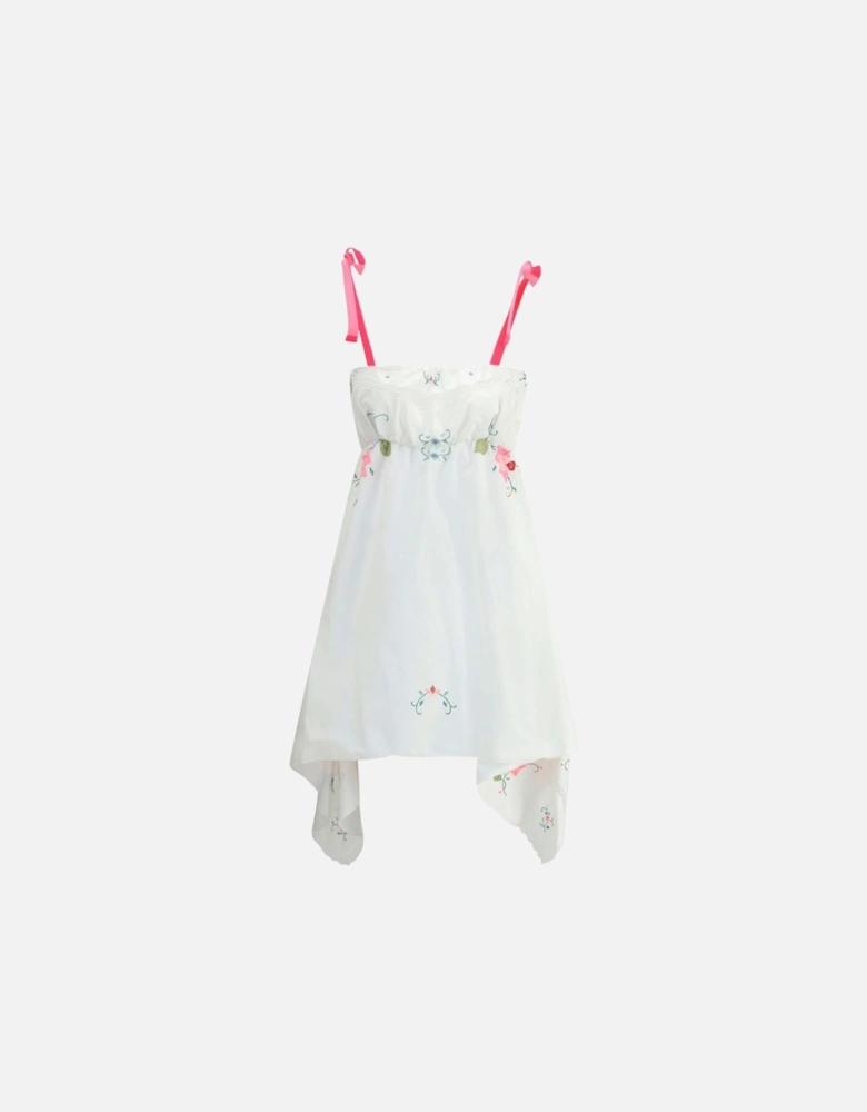 Asymmetrical Velvet Strap Floral Dress Women - White Dresses
