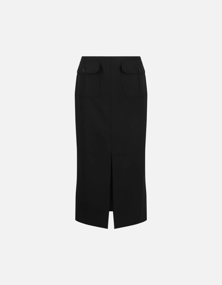 Virgin Wool Midi Skirt with Patch Pockets Women - Black
