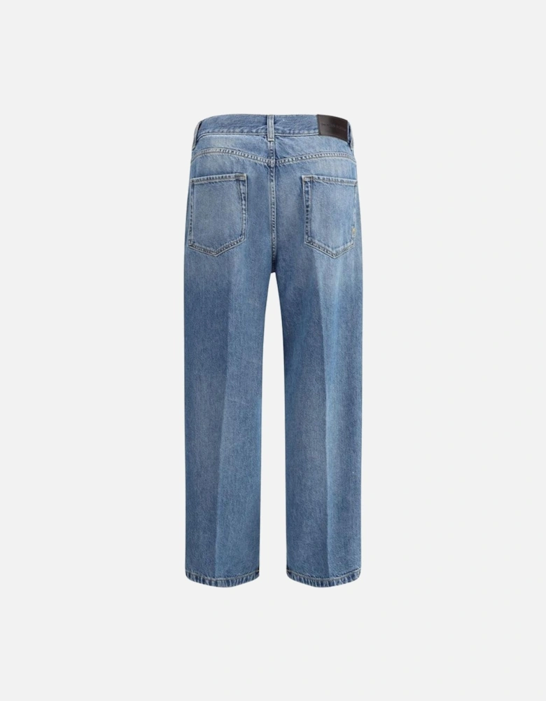 Wide-Leg Cotton Jeans with Side Slits Women - Blue Jeans