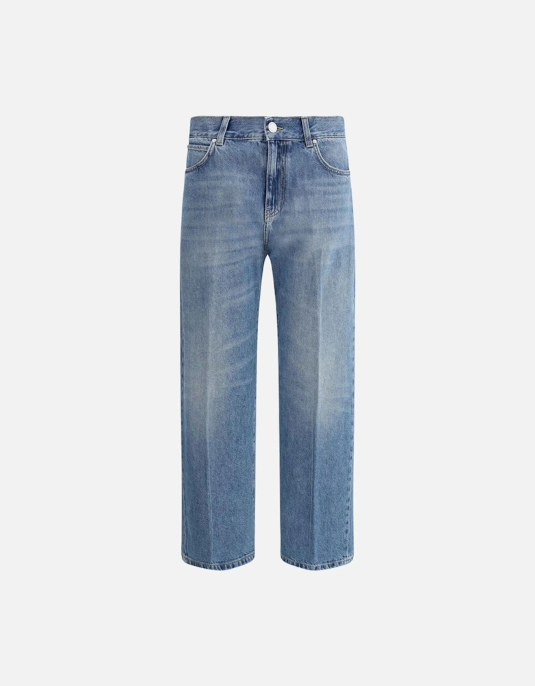 Wide-Leg Cotton Jeans with Side Slits Women - Blue Jeans