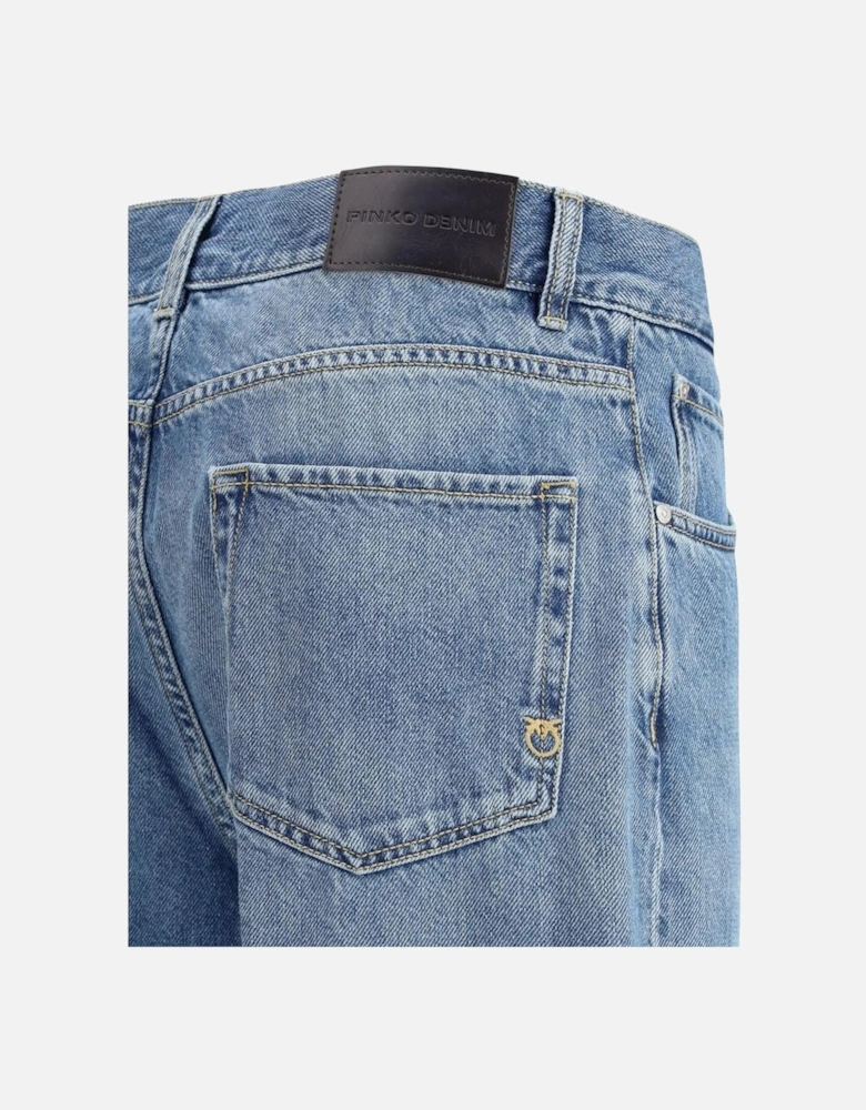 Wide-Leg Cotton Jeans with Side Slits Women - Blue Jeans