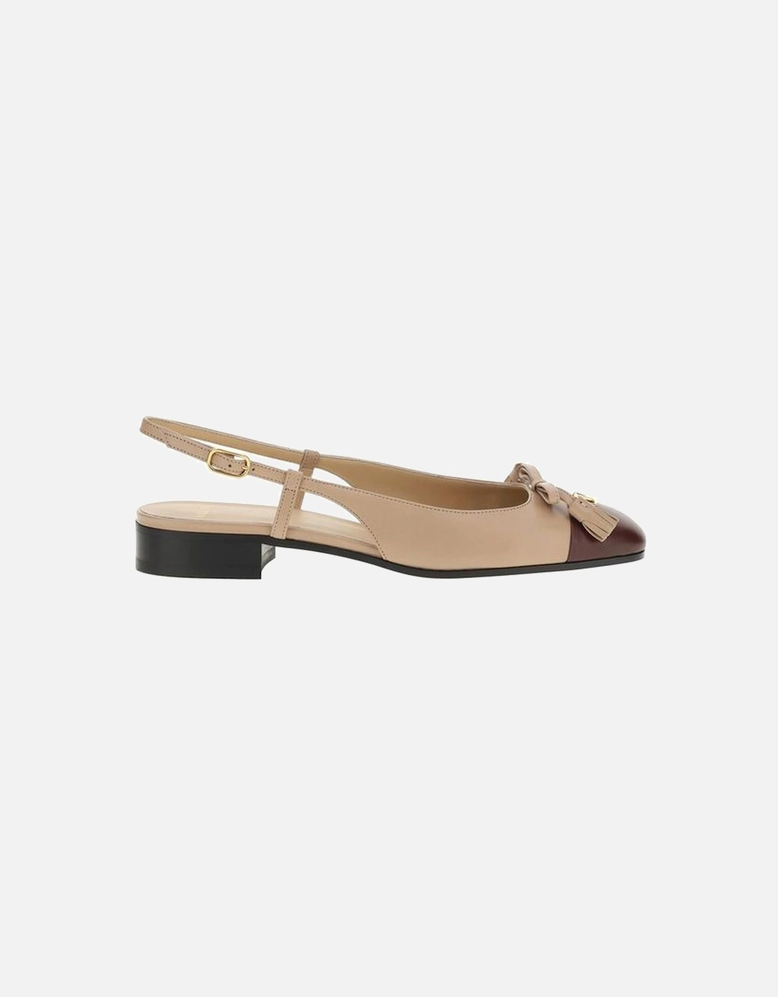 Slingback Ballerinas with Bow and Block Heel Women - Beige Flats, 5 of 4