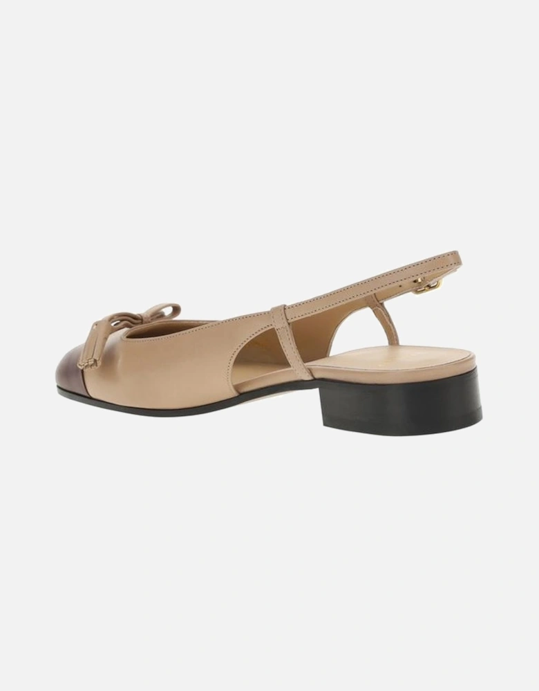 Slingback Ballerinas with Bow and Block Heel Women - Beige Flats