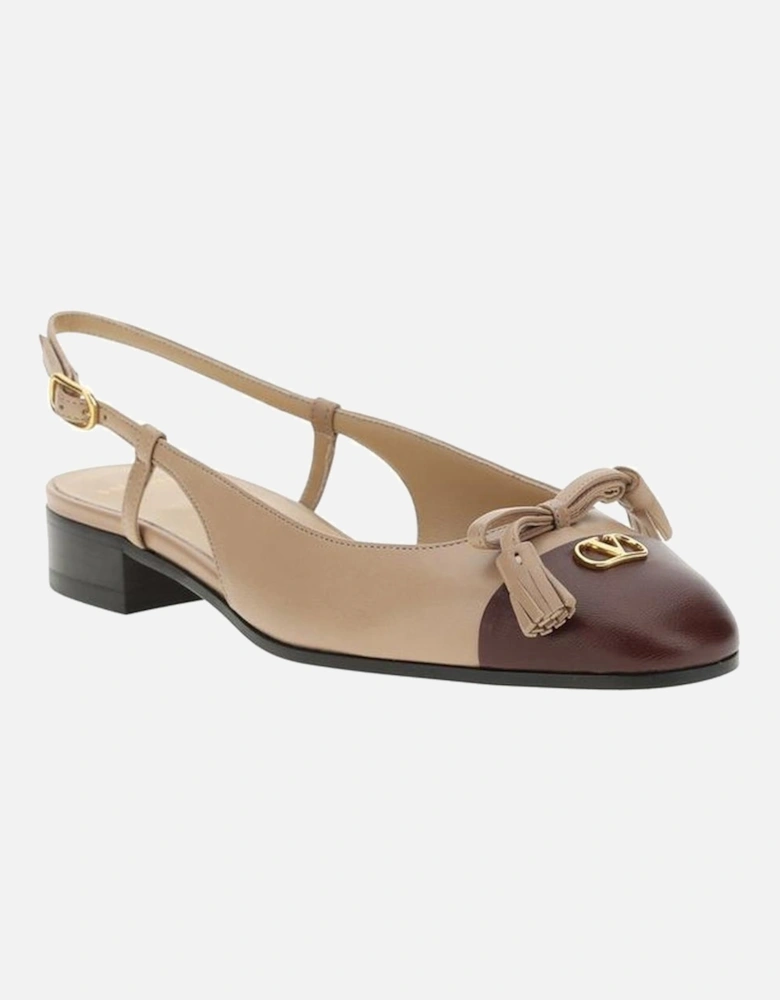 Slingback Ballerinas with Bow and Block Heel Women - Beige Flats
