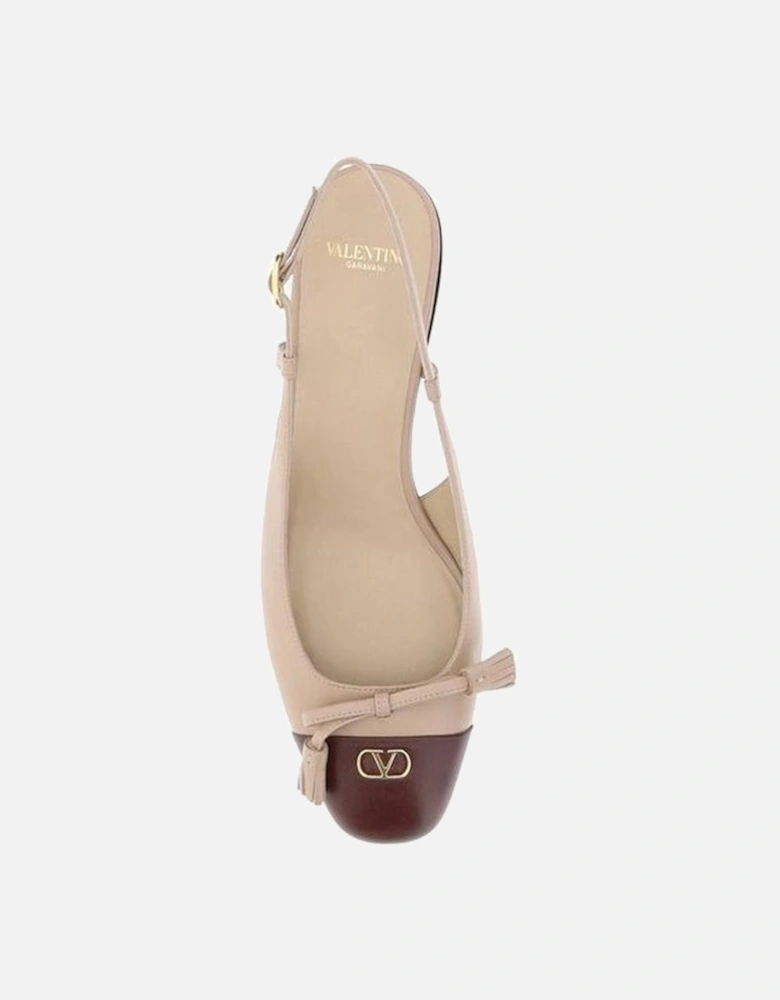 Slingback Ballerinas with Bow and Block Heel Women - Beige Flats