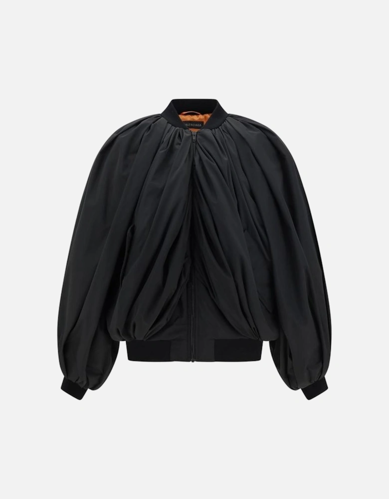 Oversized Bomber Jacket with Ribbed Fleece Collar Women - Black