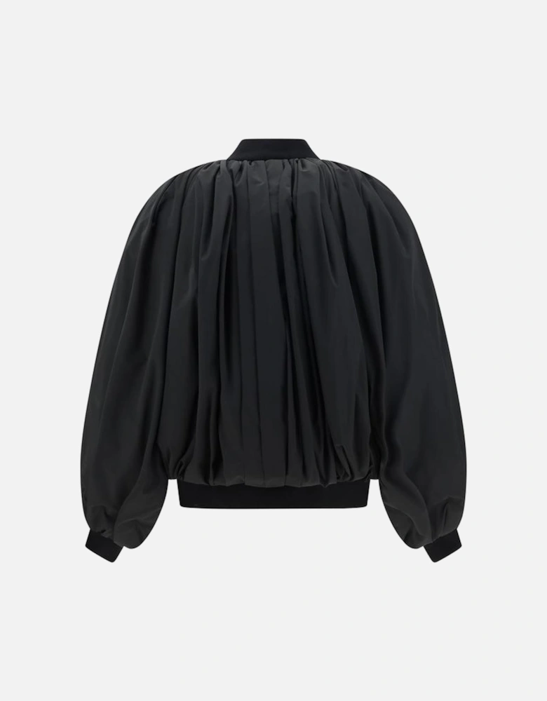 Oversized Bomber Jacket with Ribbed Fleece Collar Women - Black