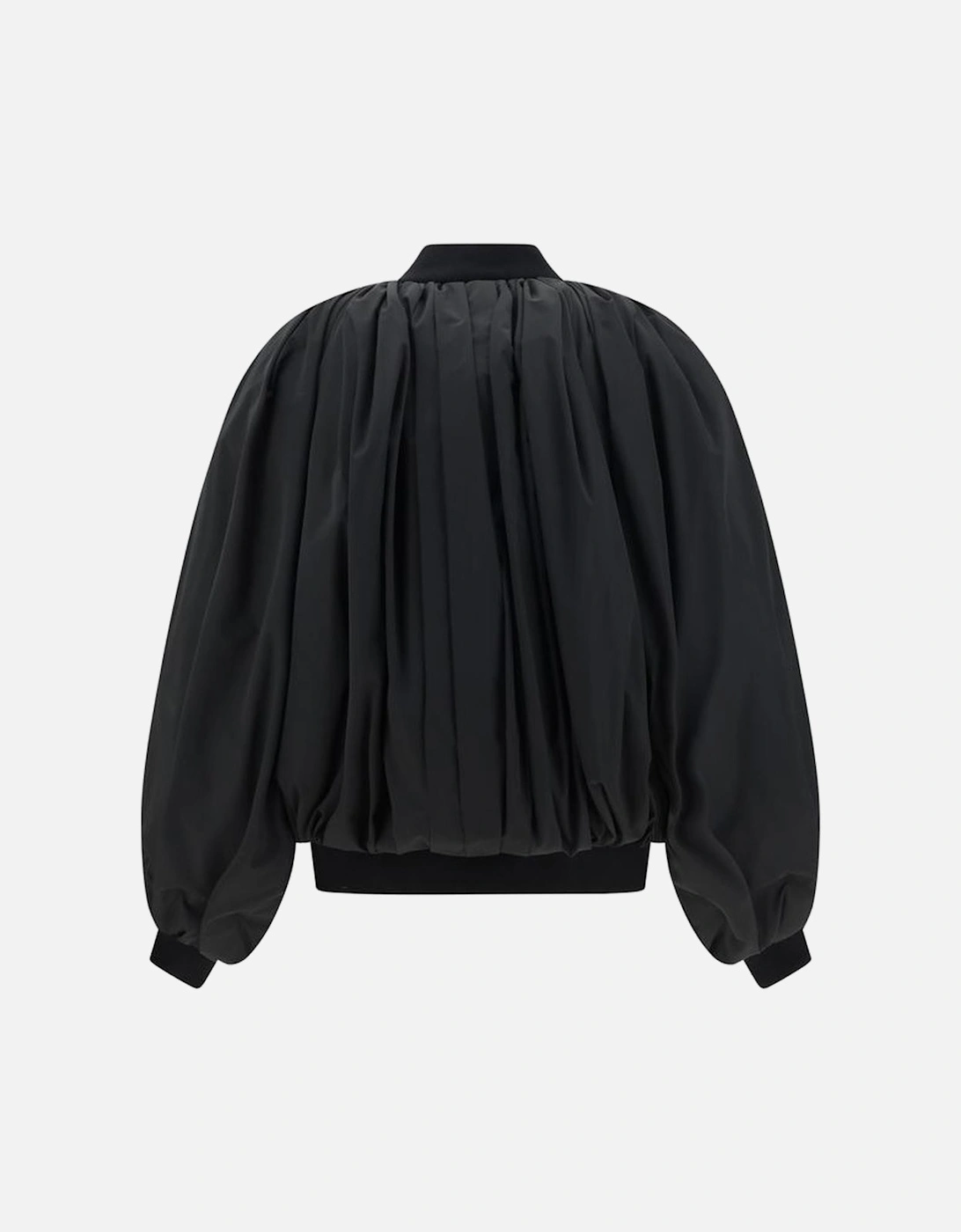 Oversized Bomber Jacket with Ribbed Fleece Collar Women - Black