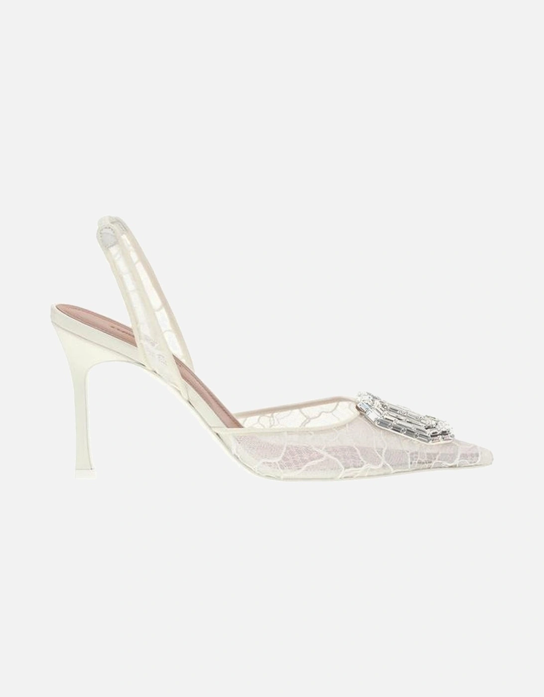Lace Camelia Slingback Jewel Rhinestone Pumps Women - White, 5 of 4