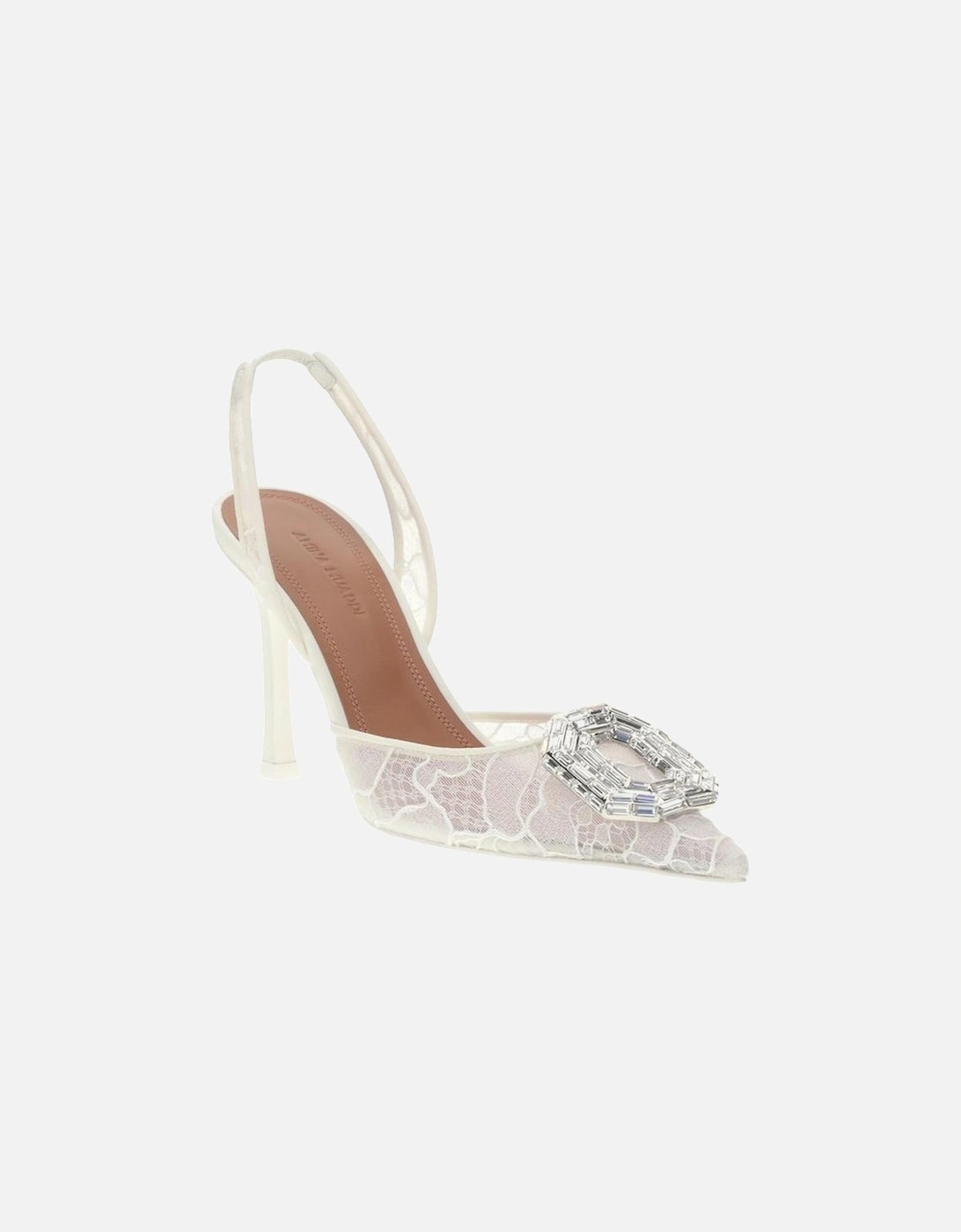 Lace Camelia Slingback Jewel Rhinestone Pumps Women - White